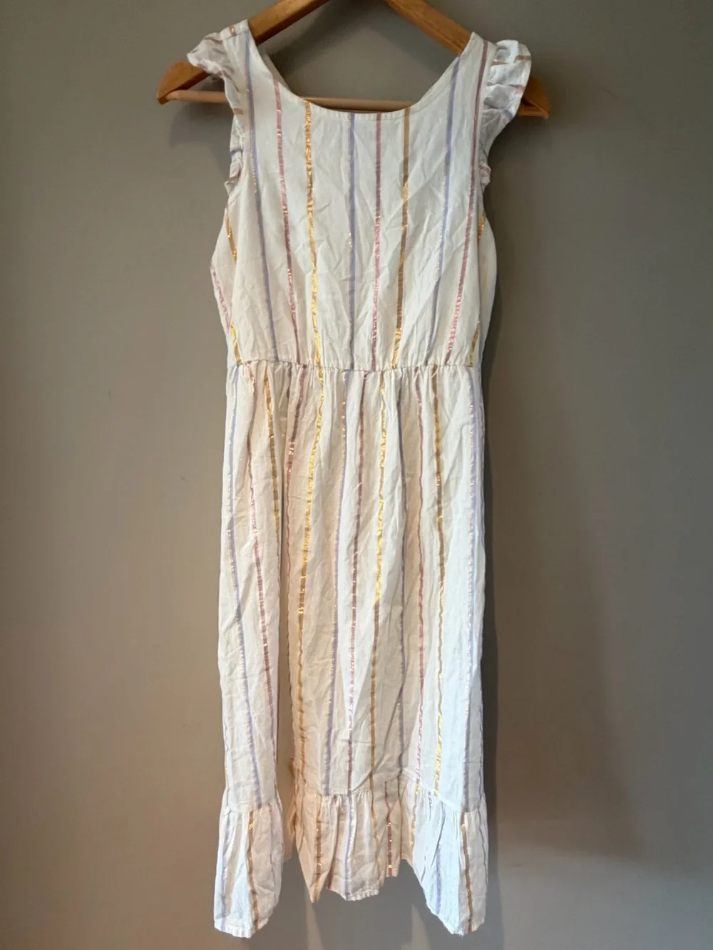 Girls' Old Navy White Stripe Ruffle Sleeve Sundress size XL 14 NWT